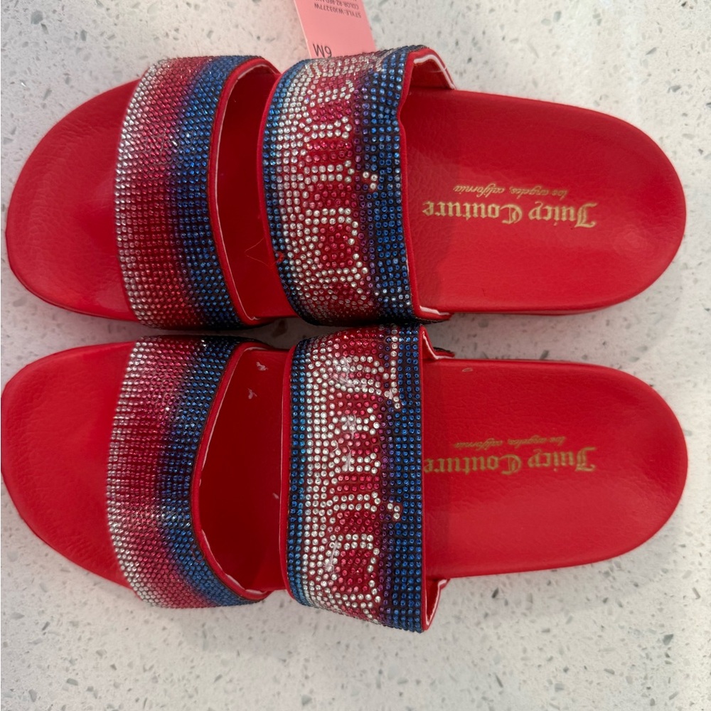 Juicy Couture Womens Sandals with Red and Blue Rhinestones NWT